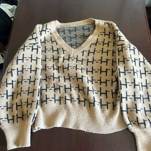 Beige and Black Patterned Women's Sweater